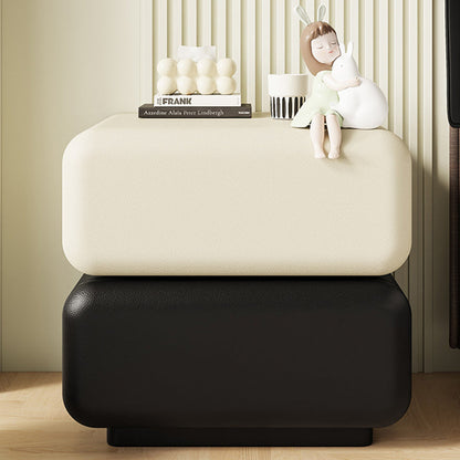 Traditional Chinese Solid Wood Cat-Scratch-Resistant Leather Rotating Rounded Square Nightstand 2-Drawer For Bedroom
