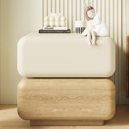 Traditional Chinese Solid Wood Cat-Scratch-Resistant Leather Rotating Rounded Square Nightstand 2-Drawer For Bedroom