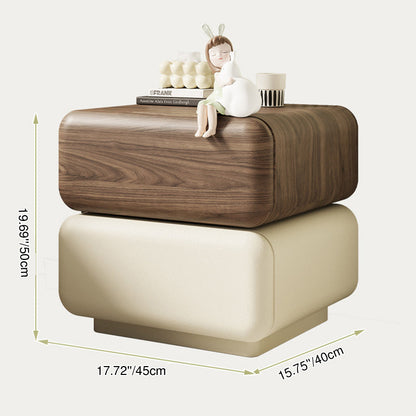 Traditional Chinese Solid Wood Cat-Scratch-Resistant Leather Rotating Rounded Square Nightstand 2-Drawer For Bedroom