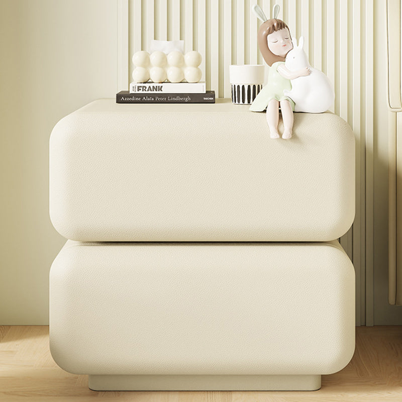 Traditional Chinese Solid Wood Cat-Scratch-Resistant Leather Rotating Rounded Square Nightstand 2-Drawer For Bedroom