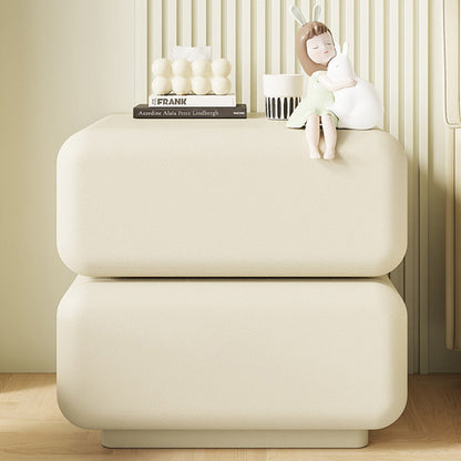 Traditional Chinese Solid Wood Cat-Scratch-Resistant Leather Rotating Rounded Square Nightstand 2-Drawer For Bedroom