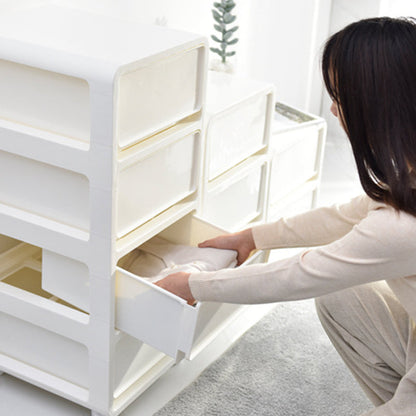 Modern Minimalist PP Mobile Square Nightstand 2/3/4-Drawers For Bedroom