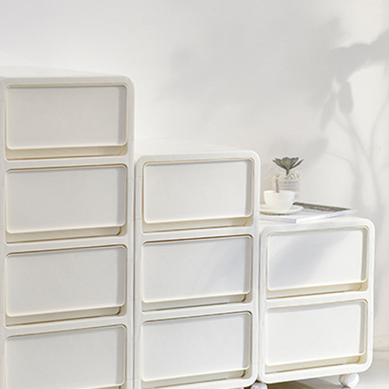 Modern Minimalist PP Mobile Square Nightstand 2/3/4-Drawers For Bedroom
