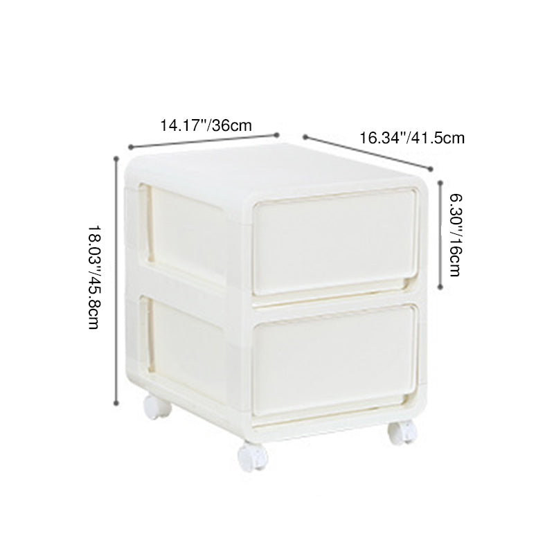 Modern Minimalist PP Mobile Square Nightstand 2/3/4-Drawers For Bedroom