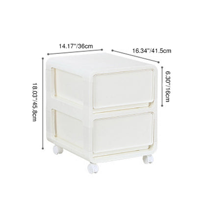 Modern Minimalist PP Mobile Square Nightstand 2/3/4-Drawers For Bedroom