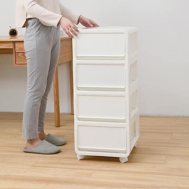 Modern Minimalist PP Mobile Square Nightstand 2/3/4-Drawers For Bedroom