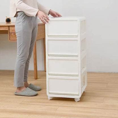 Modern Minimalist PP Mobile Square Nightstand 2/3/4-Drawers For Bedroom