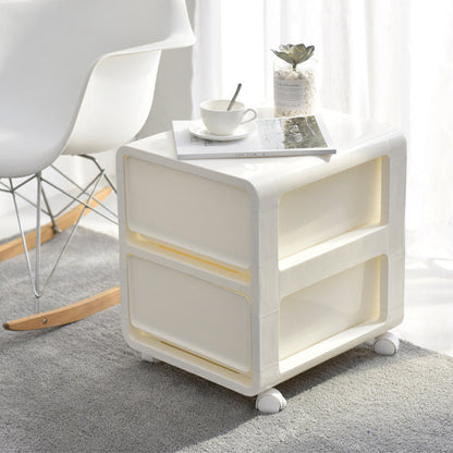 Modern Minimalist PP Mobile Square Nightstand 2/3/4-Drawers For Bedroom