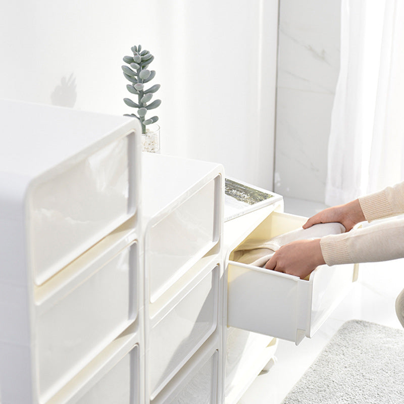 Modern Minimalist PP Mobile Square Nightstand 2/3/4-Drawers For Bedroom