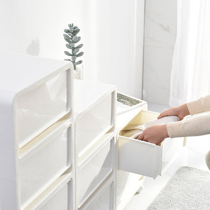 Modern Minimalist PP Mobile Square Nightstand 2/3/4-Drawers For Bedroom