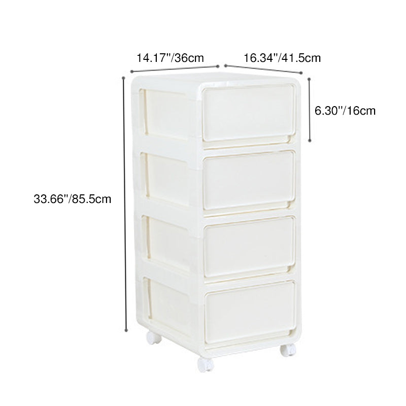 Modern Minimalist PP Mobile Square Nightstand 2/3/4-Drawers For Bedroom