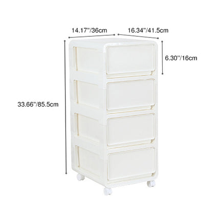 Modern Minimalist PP Mobile Square Nightstand 2/3/4-Drawers For Bedroom