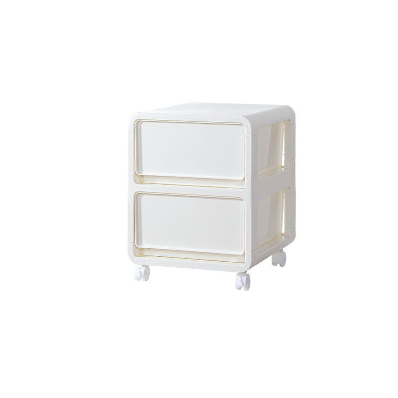 Modern Minimalist PP Mobile Square Nightstand 2/3/4-Drawers For Bedroom