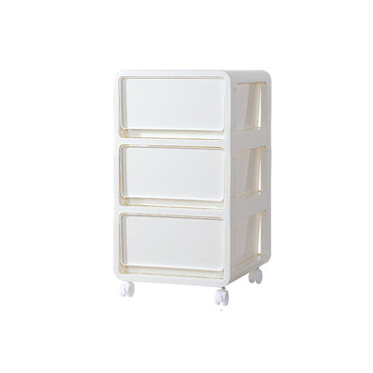 Modern Minimalist PP Mobile Square Nightstand 2/3/4-Drawers For Bedroom