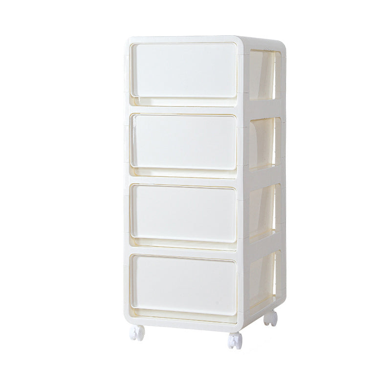 Modern Minimalist PP Mobile Square Nightstand 2/3/4-Drawers For Bedroom