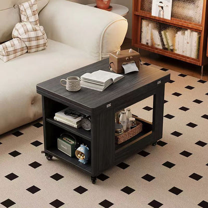 Traditional Chinese Rubberwood Mobile Rectangular Coffee Table 3-Tier For Living Room