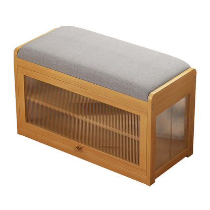 Traditional Vintage Fabric Bamboo MDF Acrylic Rectangular Shoe Bench 2-Tier Entryway Seat For Living Room