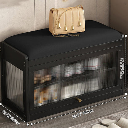 Traditional Vintage Fabric Bamboo MDF Acrylic Rectangular Shoe Bench 2-Tier Entryway Seat For Living Room