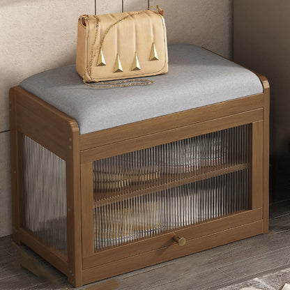 Traditional Vintage Fabric Bamboo MDF Acrylic Rectangular Shoe Bench 2-Tier Entryway Seat For Living Room