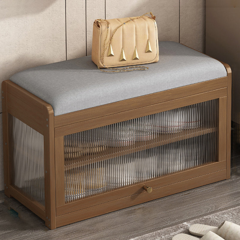 Traditional Vintage Fabric Bamboo MDF Acrylic Rectangular Shoe Bench 2-Tier Entryway Seat For Living Room