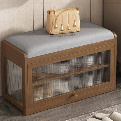 Traditional Vintage Fabric Bamboo MDF Acrylic Rectangular Shoe Bench 2-Tier Entryway Seat For Living Room