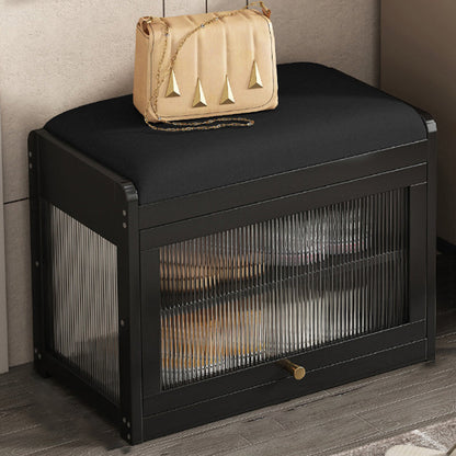 Traditional Vintage Fabric Bamboo MDF Acrylic Rectangular Shoe Bench 2-Tier Entryway Seat For Living Room