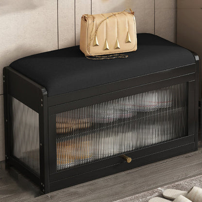 Traditional Vintage Fabric Bamboo MDF Acrylic Rectangular Shoe Bench 2-Tier Entryway Seat For Living Room