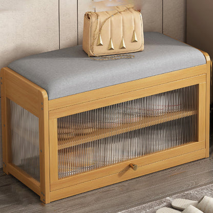 Traditional Vintage Fabric Bamboo MDF Acrylic Rectangular Shoe Bench 2-Tier Entryway Seat For Living Room