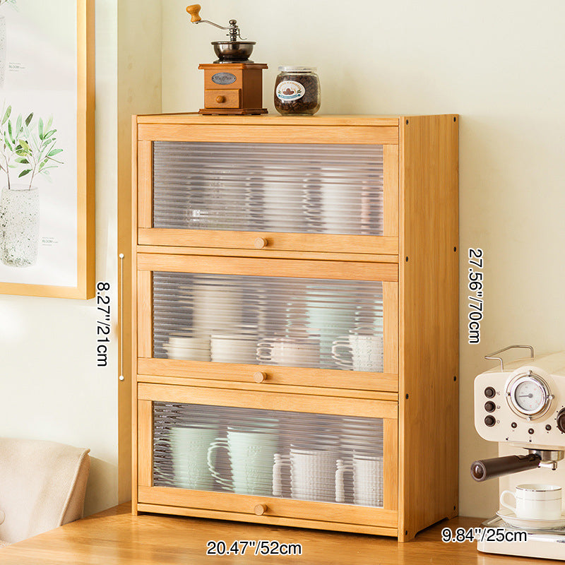 Traditional Chinese Bamboo Acrylic Rectangular Storage Cabinet 1/2/3-Tier For Living Room