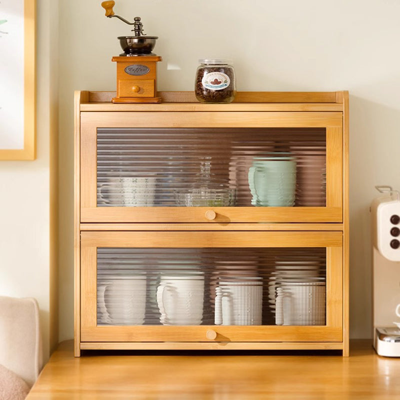 Traditional Chinese Bamboo Acrylic Rectangular Storage Cabinet 1/2/3-Tier For Living Room