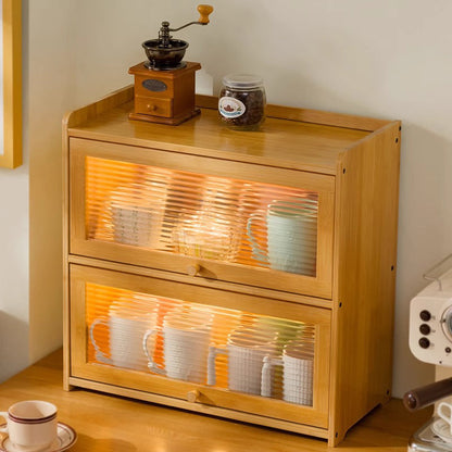 Traditional Chinese Bamboo Acrylic Rectangular Storage Cabinet 1/2/3-Tier For Living Room