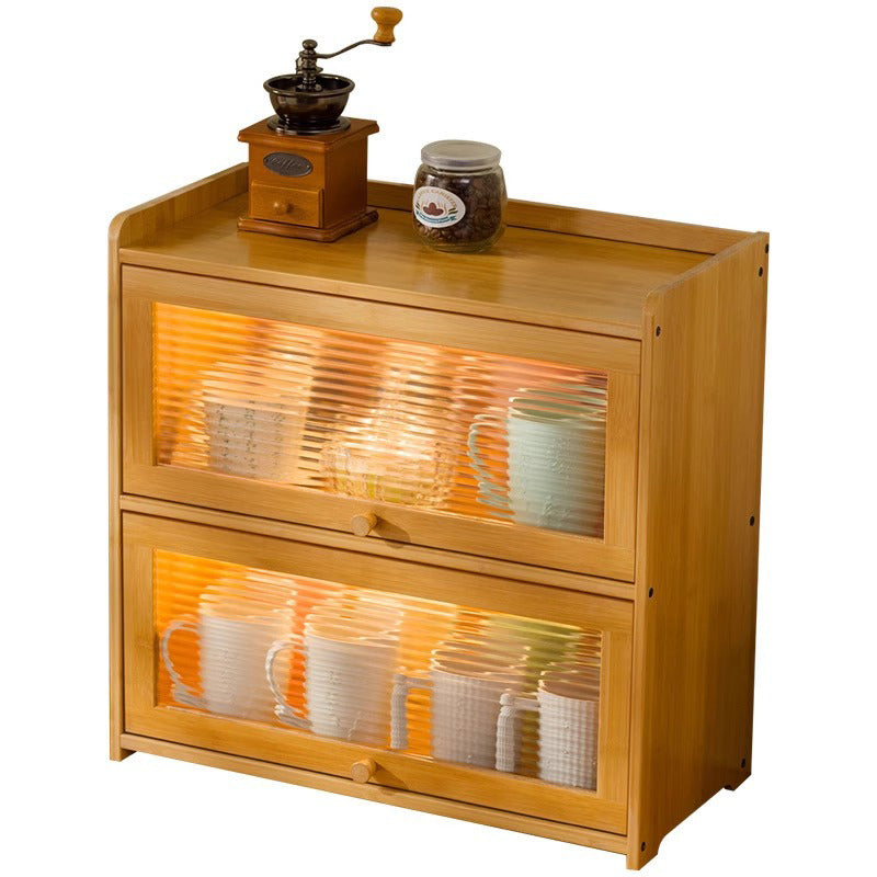 Traditional Chinese Bamboo Acrylic Rectangular Storage Cabinet 1/2/3-Tier For Living Room