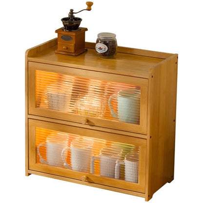 Traditional Chinese Bamboo Acrylic Rectangular Storage Cabinet 1/2/3-Tier For Living Room