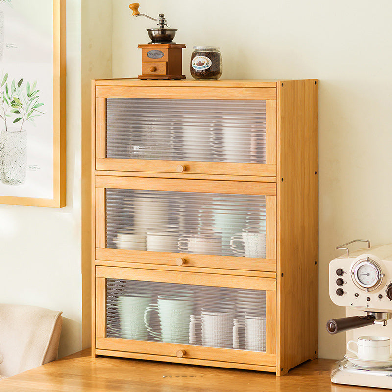 Traditional Chinese Bamboo Acrylic Rectangular Storage Cabinet 1/2/3-Tier For Living Room