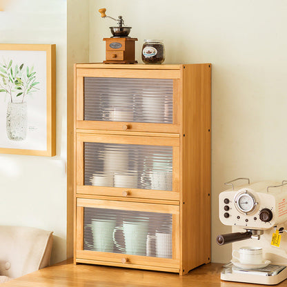 Traditional Chinese Bamboo Acrylic Rectangular Storage Cabinet 1/2/3-Tier For Living Room