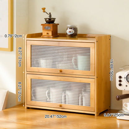 Traditional Chinese Bamboo Acrylic Rectangular Storage Cabinet 1/2/3-Tier For Living Room