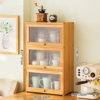 Traditional Chinese Bamboo Acrylic Rectangular Storage Cabinet 1/2/3-Tier For Living Room