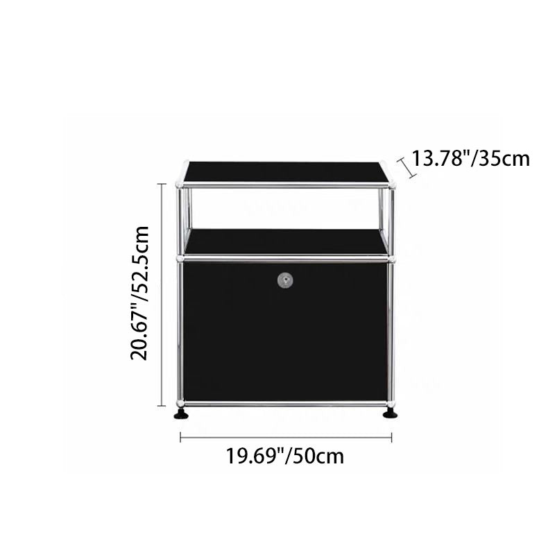 Modern Minimalist Stainless Steel Engineered Wood Square Nightstand With 1 Drawer For Bedroom