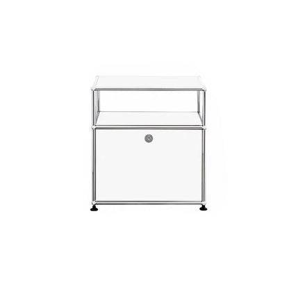 Modern Minimalist Stainless Steel Engineered Wood Square Nightstand With 1 Drawer For Bedroom