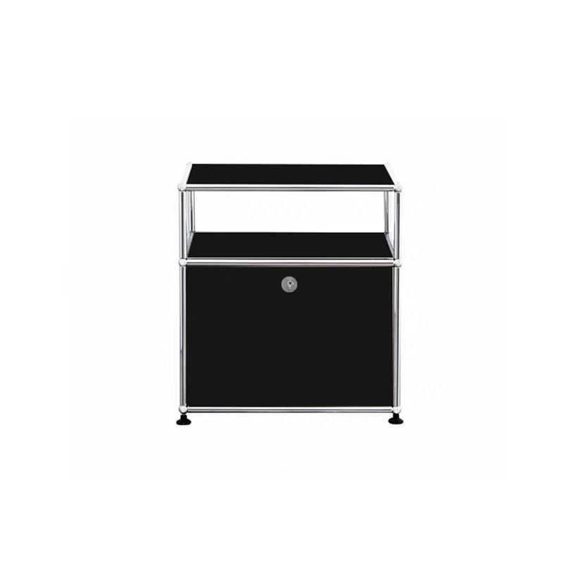 Modern Minimalist Stainless Steel Engineered Wood Square Nightstand With 1 Drawer For Bedroom