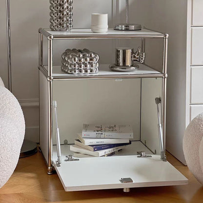 Modern Minimalist Stainless Steel Engineered Wood Square Nightstand With 1 Drawer For Bedroom