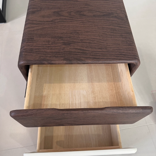 Traditional Chinese Microfiber Leather Solid Wood Rounded Oval Square Nightstand With 2 Drawers For Bedroom