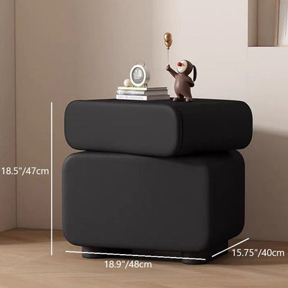 Traditional Chinese Microfiber Leather Solid Wood Rounded Oval Square Nightstand With 2 Drawers For Bedroom