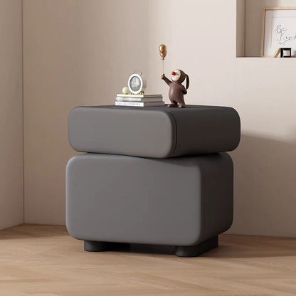 Traditional Chinese Microfiber Leather Solid Wood Rounded Oval Square Nightstand With 2 Drawers For Bedroom