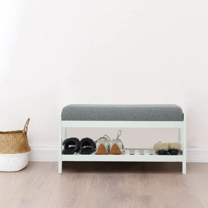 Contemporary Scandinavian Fabric Pine Rectangular Shoe Bench With 1 Shelf For Living Room