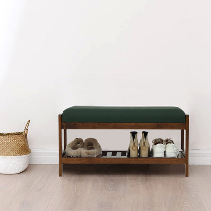 Contemporary Scandinavian Fabric Pine Rectangular Shoe Bench With 1 Shelf For Living Room