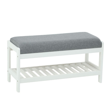 Contemporary Scandinavian Fabric Pine Rectangular Shoe Bench With 1 Shelf For Living Room
