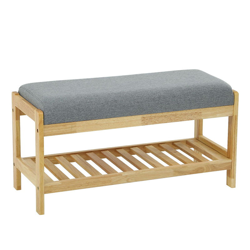 Contemporary Scandinavian Fabric Pine Rectangular Shoe Bench With 1 Shelf For Living Room