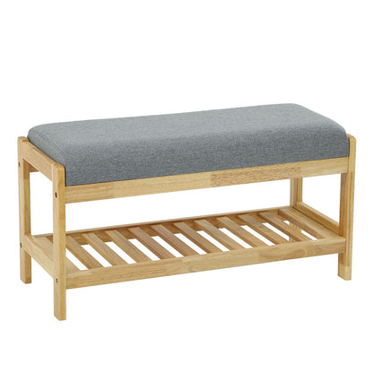 Contemporary Scandinavian Fabric Pine Rectangular Shoe Bench With 1 Shelf For Living Room