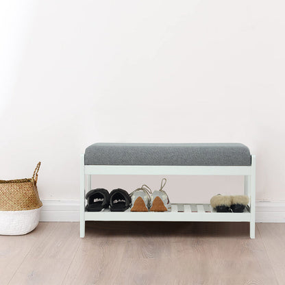Contemporary Scandinavian Fabric Pine Rectangular Shoe Bench With 1 Shelf For Living Room